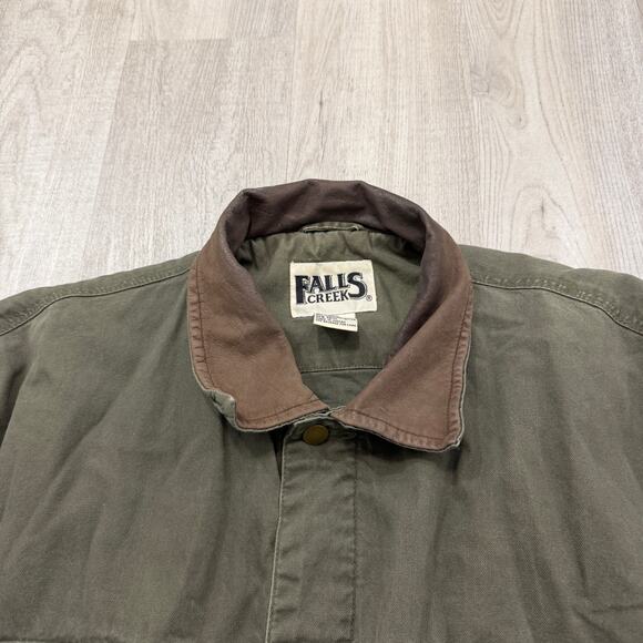 Vintage Falls Creek Chore Coat Men's XL Green Leather Collar Barn Utility Boxy - Picture 3 of 7